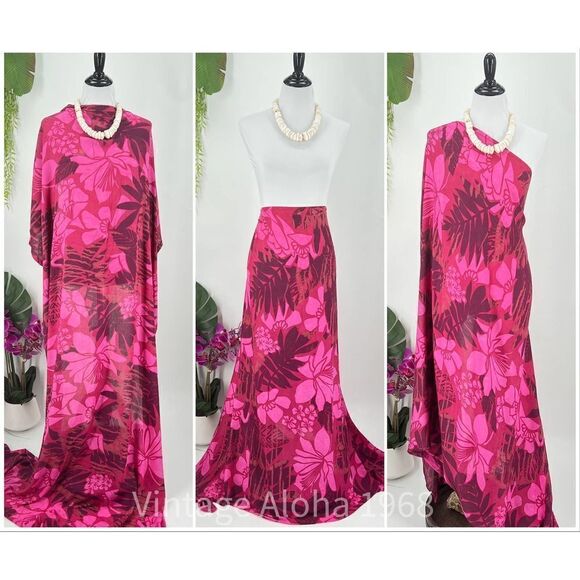 Pink/Maroon Tropical Floral Hawaiian MAXI SARONG Kīkepa Pareo Beach Wrap Skirt - Picture 1 of 4